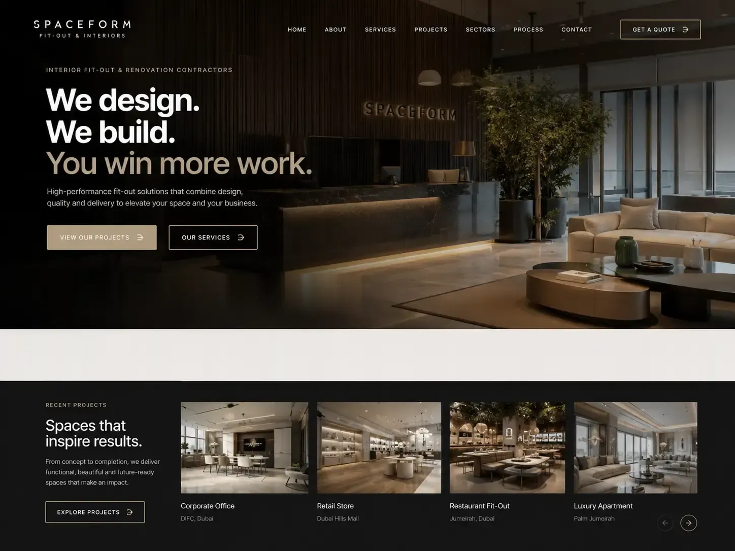 Spaceform website concept — التجهيزات والتشطيبات الداخلية والتجديد homepage