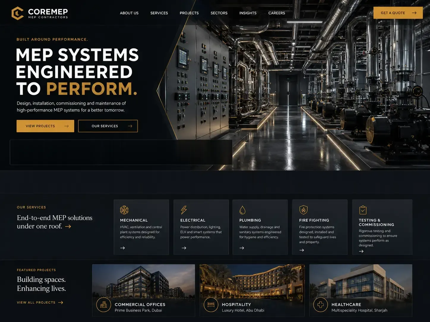 CoreMEP website concept — مقاولات الأعمال الكهروميكانيكية (mep) homepage