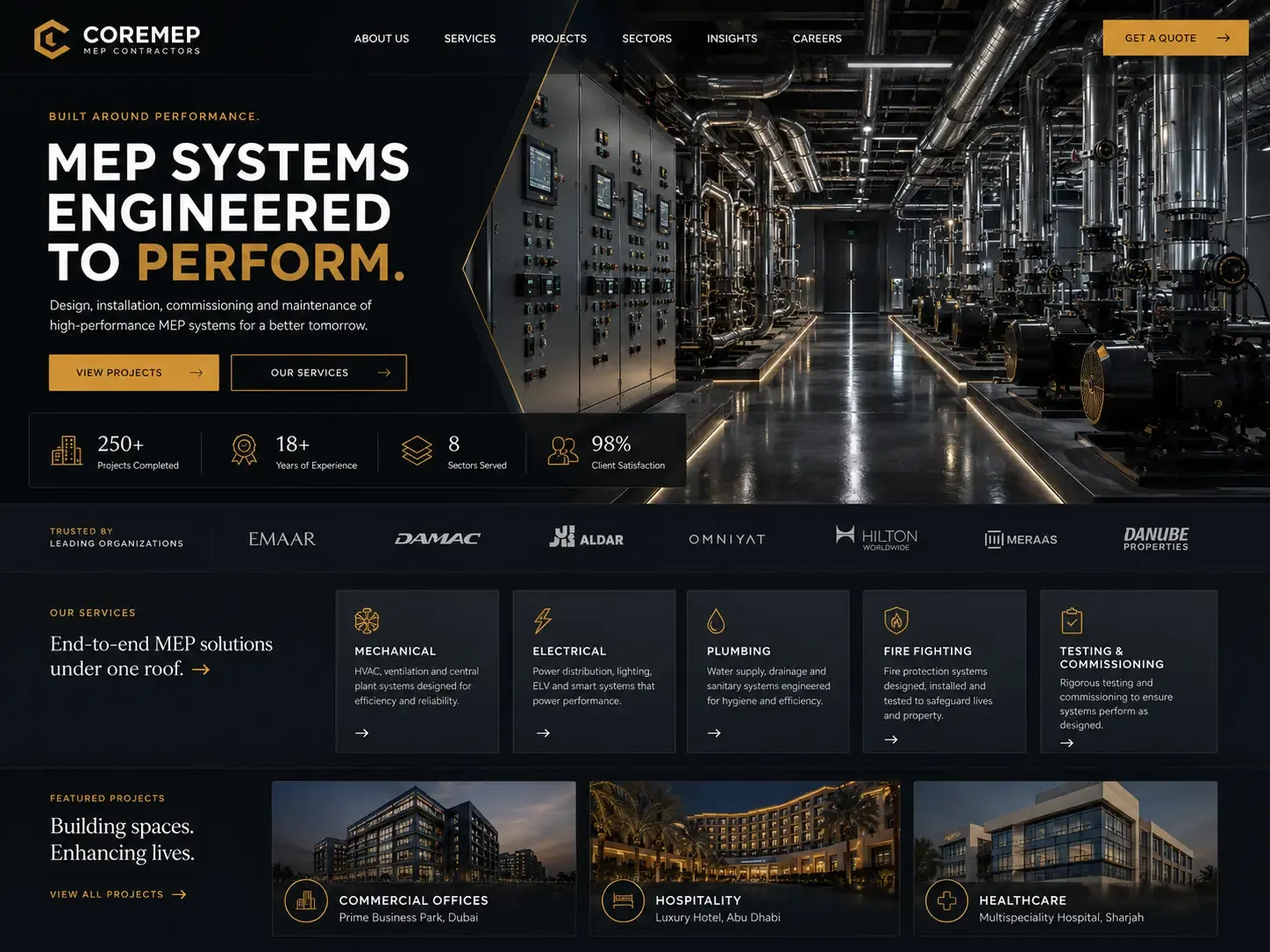 CoreMEP website concept — مقاولات الأعمال الكهروميكانيكية (mep) homepage