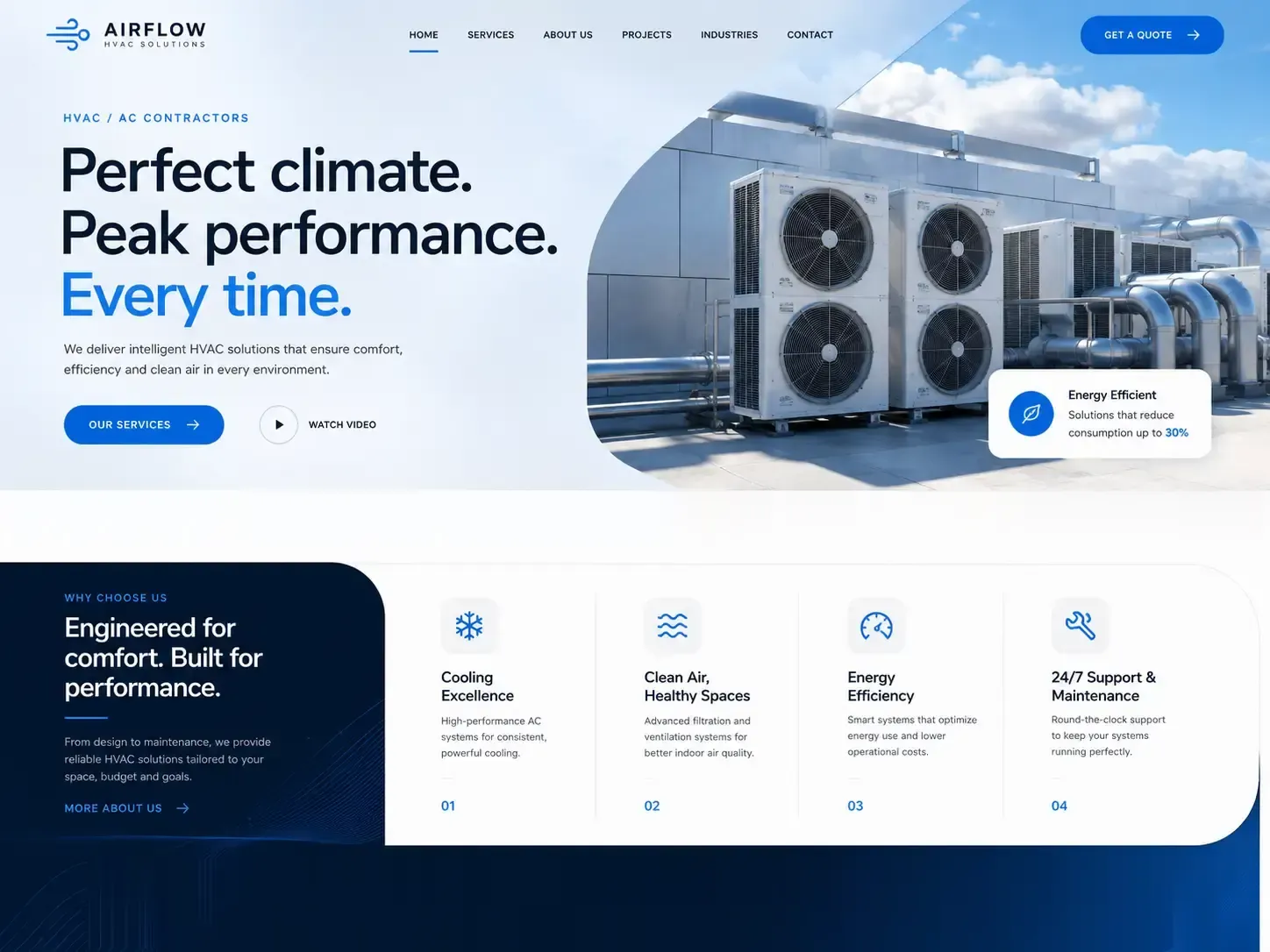 Airflow website concept — مقاولات التكييف والتهوية (hvac) homepage