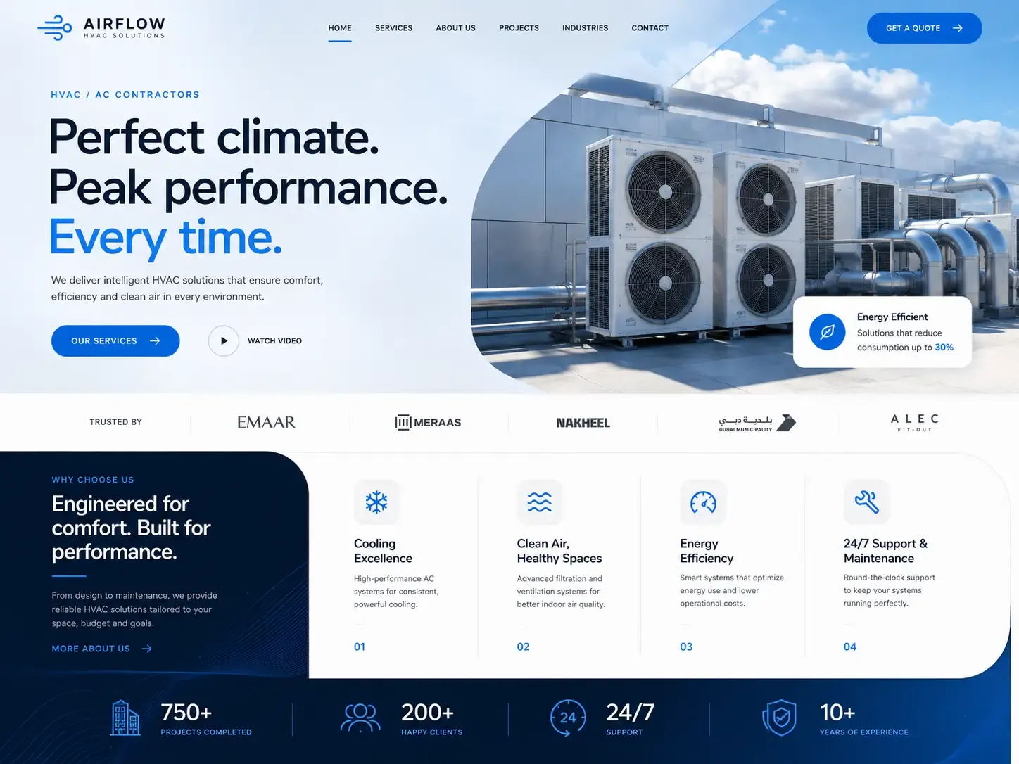 Airflow website concept — مقاولات التكييف والتهوية (hvac) homepage