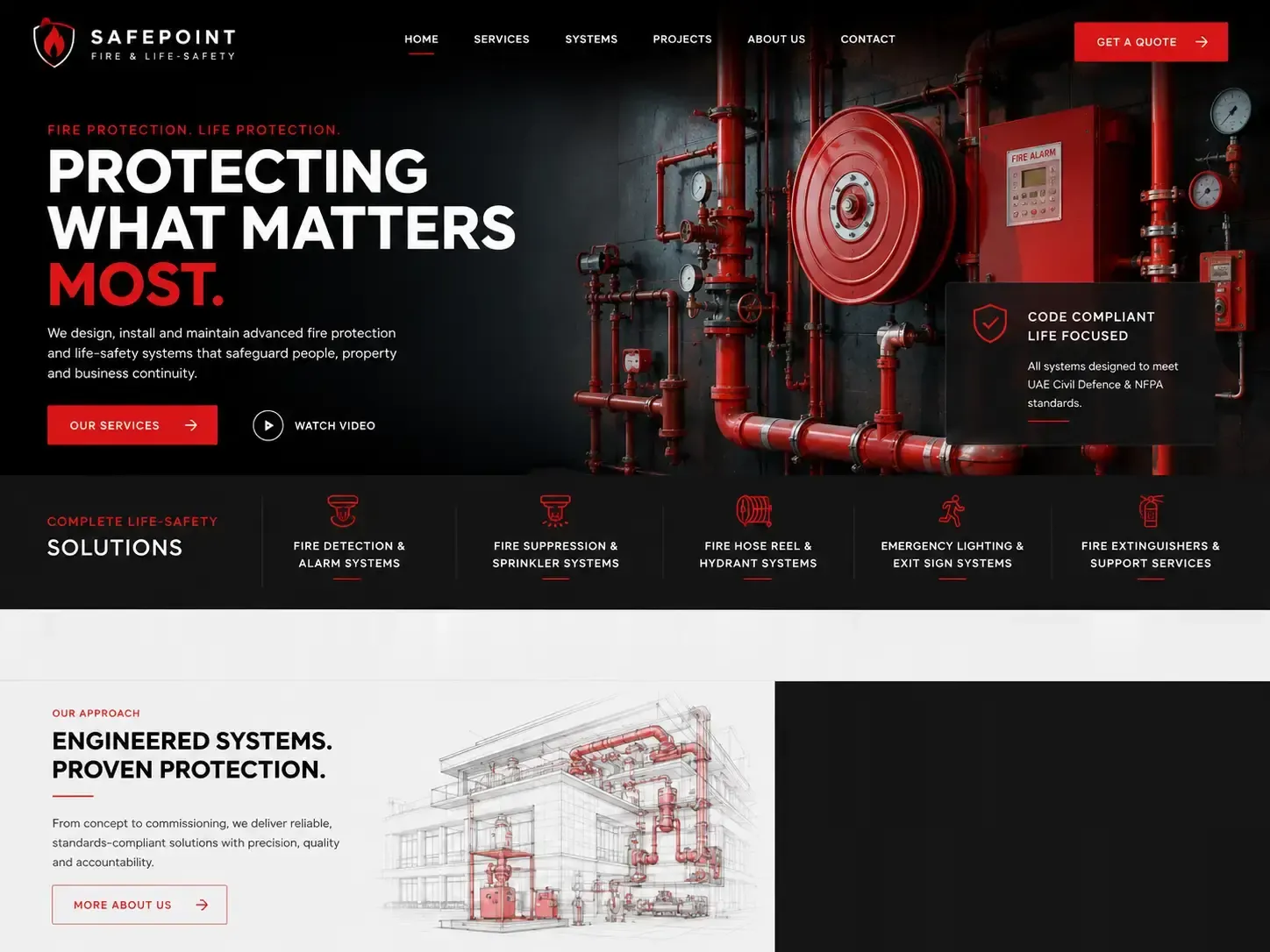 Safepoint website concept — أنظمة الإنذار ومكافحة الحريق homepage