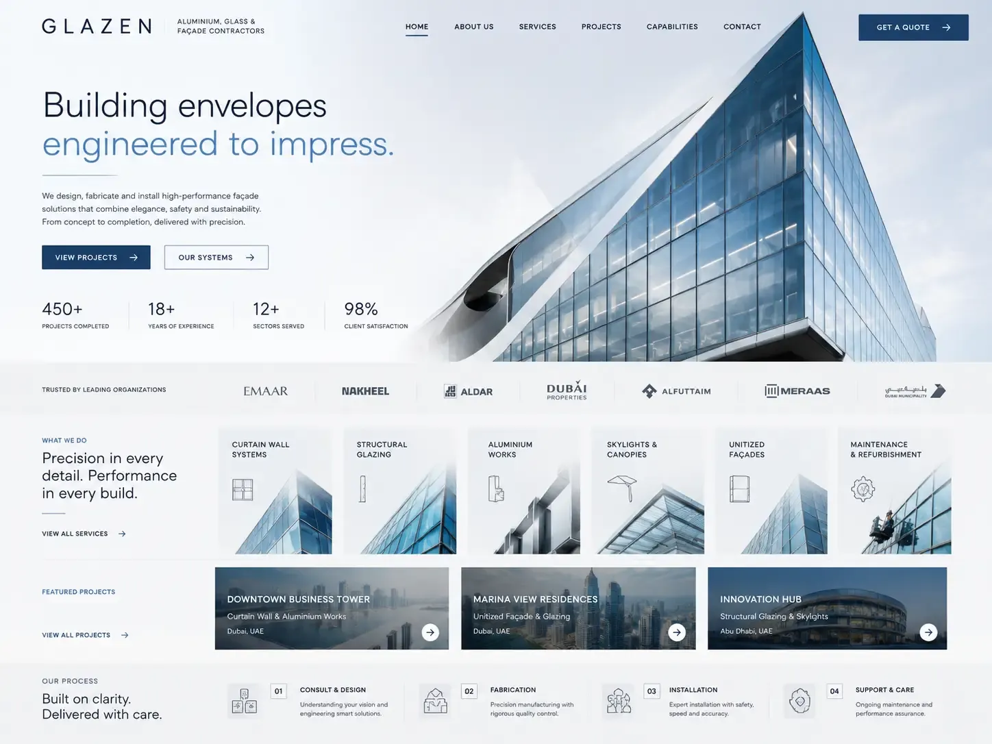 Glazen website concept — مقاولات الألمنيوم والزجاج والواجهات homepage