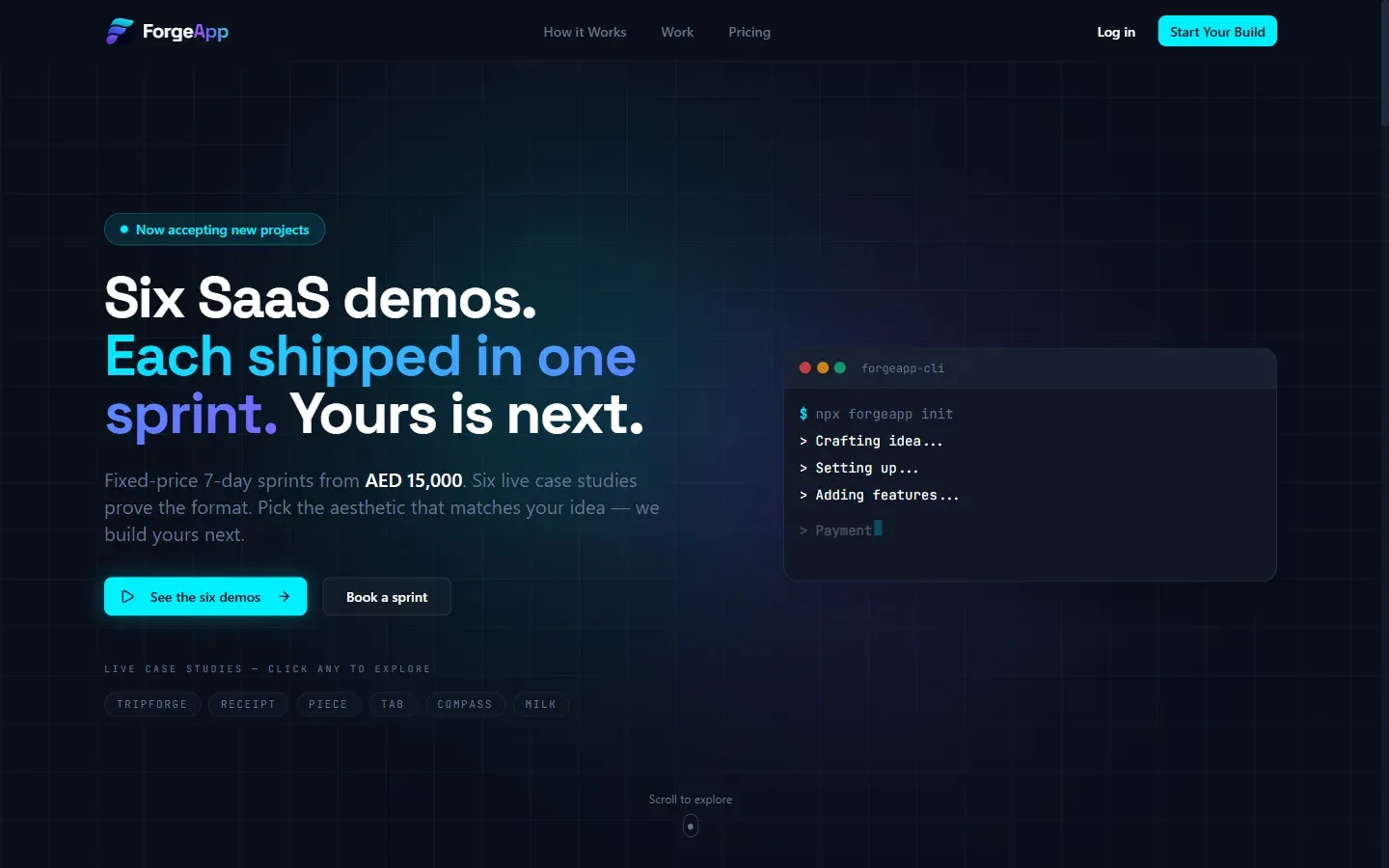 الصفحة الرئيسية لموقع ForgeApp