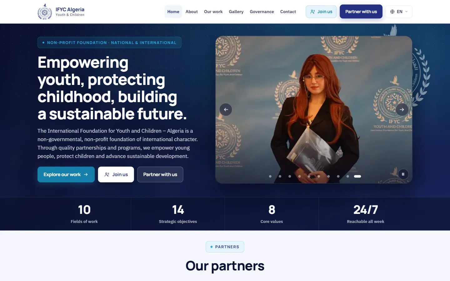 الصفحة الرئيسية لموقع International Foundation for Youth and Childhood (IFYCDZ)