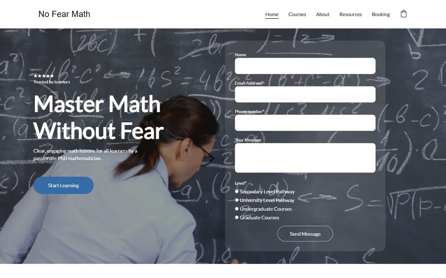 الصفحة الرئيسية لموقع No Fear Math
